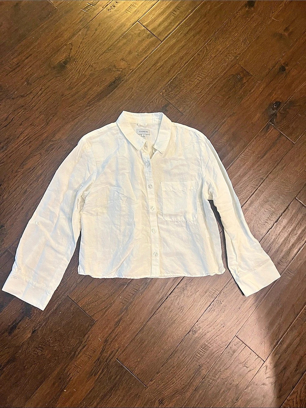 EVEREVE Linen Button Down Shirt in White Size Small
